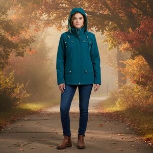 Zenergy By Chicos Teal And Green Hooded Golf Jacket Size 1